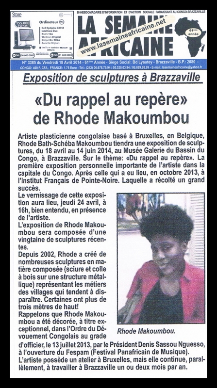 Rhode Makoumbou in «La Semaine Africaine», krant n° 3385 (vri 18 apr 2014)