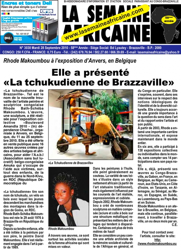 Rhode Makoumbou in «La Semaine Africaine», krant n° 3030 (di 28 sep 2010)