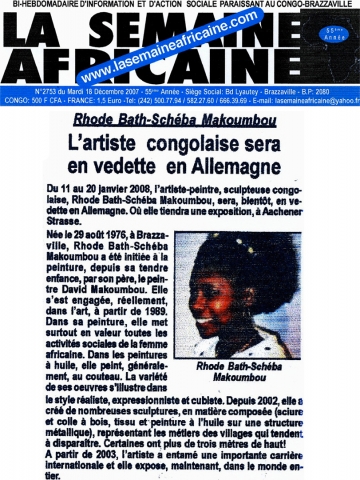 Rhode Makoumbou in «La Semaine Africaine», krant n° 2753 (di 18 dec 2007)