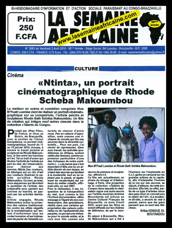 Rhode Makoumbou in «La Semaine Africaine», krant n° 2983 (vri 02 apr 2010)