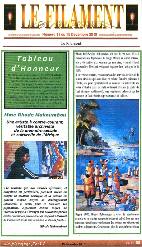Rhode Makoumbou in «Le Filament», tijdschrift n° 11 (woe 15 dec 2010) • Krantenknipsel 1/2