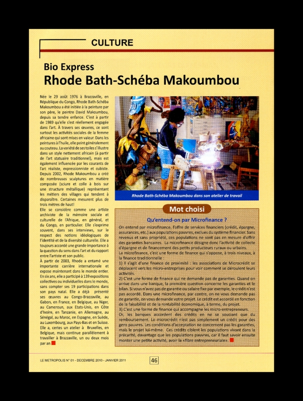 Rhode Makoumbou dans «Le metropolis», magazine n° 1 (déc 2010) • Coupure de presse 4/4