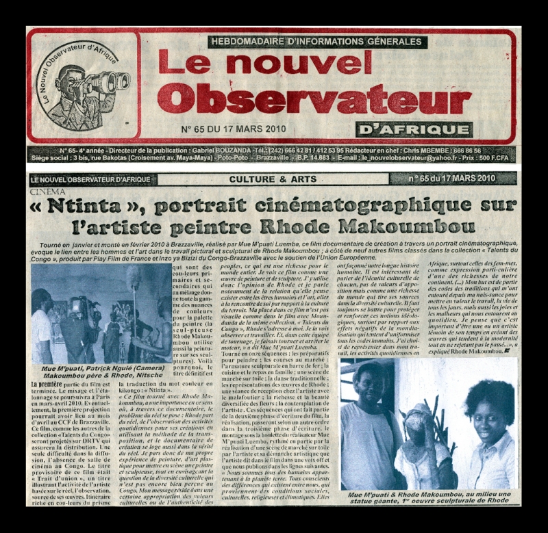 Rhode Makoumbou in «Le nouvel Observateur d'Afrique», krant n° 65 (woe 17 mrt 2010)