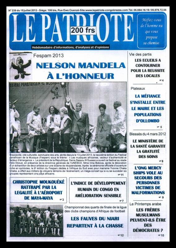 Rhode Makoumbou dans «Le Patriote», journal n° 239 (lun 15 jui 2013) • Coupure de presse 1/2