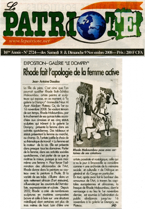 Rhode Makoumbou in «Le Patriote», krant n° 2724 (za 08 nov 2008)