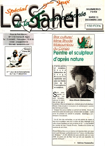 Rhode Makoumbou in «Le Sahel», krant n° 7049 (di 13 dec 2005)