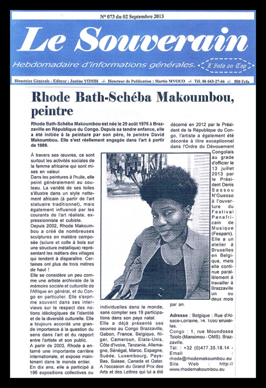 Rhode Makoumbou dans «Le Souverain», journal n° 73 (lun 02 sep 2013)