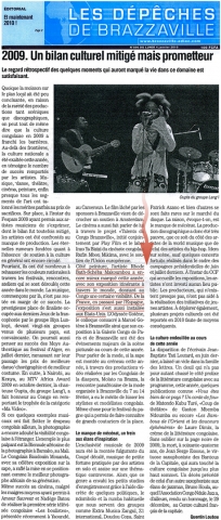 Rhode Makoumbou in «Les Dépêches de Brazzaville», krant n° 896 (ma 04 jan 2010)