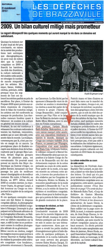 Rhode Makoumbou in «Les Dépêches de Brazzaville», krant n° 896 (ma 04 jan 2010)