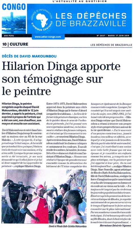 Rhode Makoumbou dans «Les Dépêches de Brazzaville», journal n° 2037 (mar 17 jun 2014)