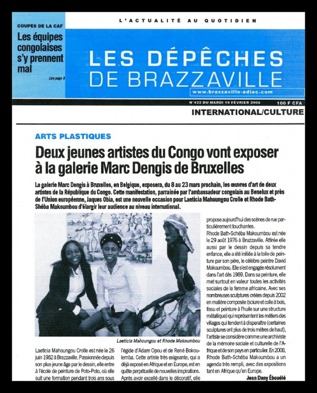 Rhode Makoumbou in «Les Dépêches de Brazzaville», krant n° 422 (di 19 feb 2008)