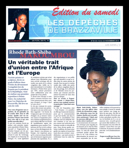 Rhode Makoumbou in «Les Dépêches de Brazzaville (Éd. du samedi)», krant n° 39 (za 16 nov 2013)