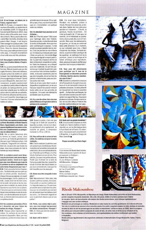Rhode Makoumbou in «Les Dépêches de Brazzaville», krant n° 110 (ma 18 jul 2005) • Krantenknipsel 2/2