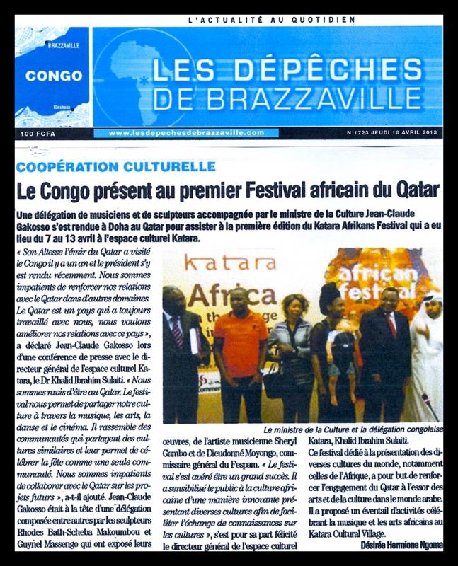 Rhode Makoumbou in «Les Dépêches de Brazzaville», krant n° 1723 (do 18 apr 2013)