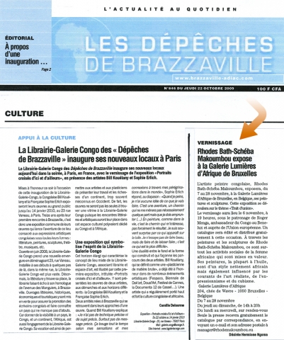 Rhode Makoumbou in «Les Dépêches de Brazzaville», krant n° 846 (do 22 okt 2009)