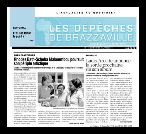 Rhode Makoumbou in «Les Dépêches de Brazzaville», krant n° 1012 (ma 21 jun 2010)