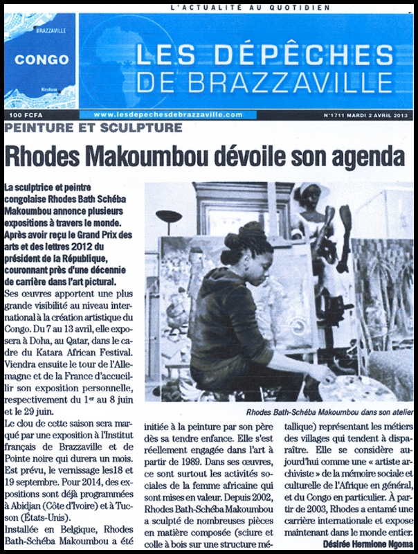 Rhode Makoumbou in «Les Dépêches de Brazzaville», krant n° 1711 (di 02 apr 2013)