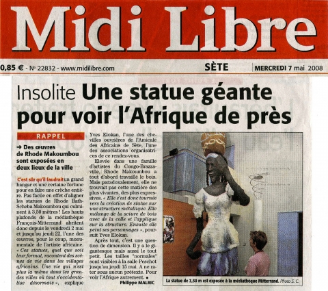 Rhode Makoumbou dans «Midi Libre», journal n° 22832 (mer 07 mai 2008)