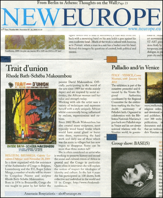 Rhode Makoumbou dans «New Europe», journal n° 860 (dim 15 nov 2009)