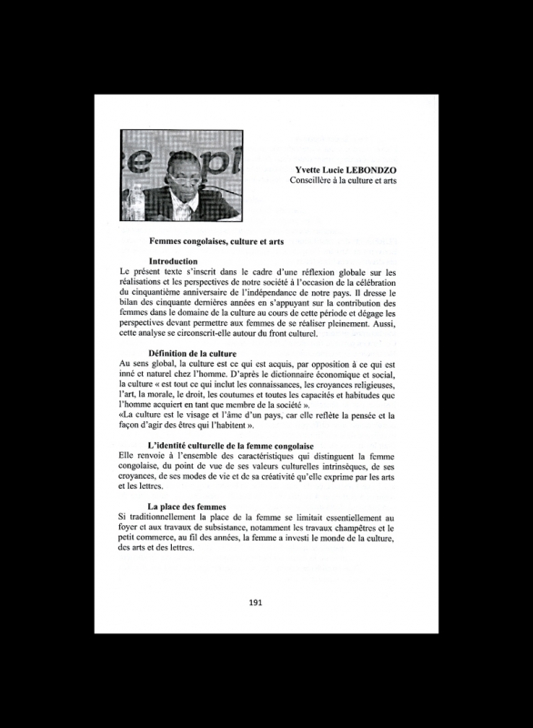 Rhode Makoumbou in «La place et le rôle des femmes dans la société congolaise» van Yvette Lucie Lebondzo (feb 2011) • Knipsel 2/4