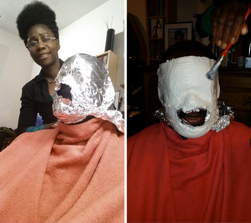 10 janvier 2018 › Moulage de la tête de Dread Litoko par Rhode Makoumbou, avant la réalisation de la sculpture «Patrice Lumumba (...)».