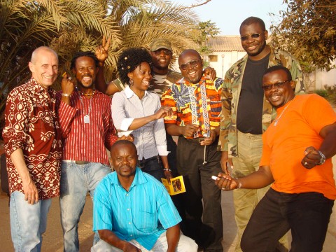 08 mai 2008 › Marc Somville et Rhode Makoumbou avec Doudou Mbemba, Papy Malambu, Daniel Kambere, Roger Botembe, Diki Dikisongele et Denis Matemo.