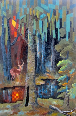 Rhode Makoumbou › Schilderij: «Antilope dans la forêt» (2013)