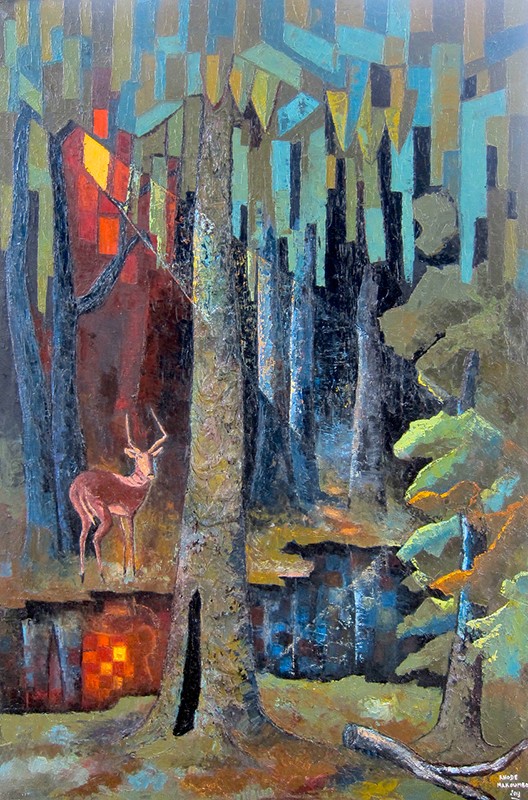 Rhode Makoumbou › Schilderij: «Antilope dans la forêt» (2013)
