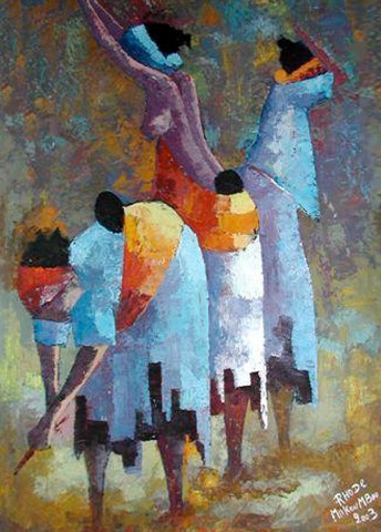Rhode Makoumbou › Schilderij: «Au champs» (2003)