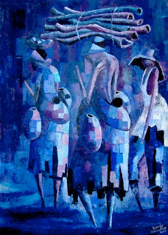 Rhode Makoumbou › Schilderij: «En route vers le village» (2007)