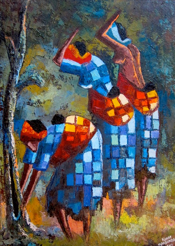 Rhode Makoumbou › Schilderij: «Femmes dans la forêt» (2013)