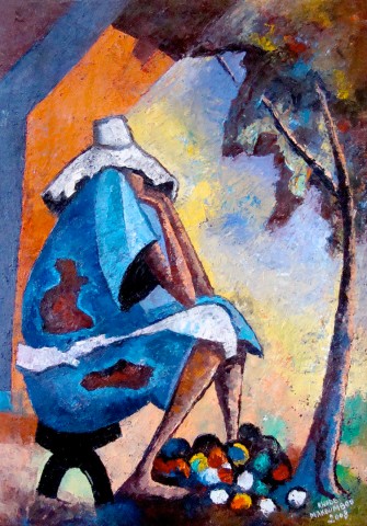 Rhode Makoumbou › Schilderij: «L'ancien du village» (2008)