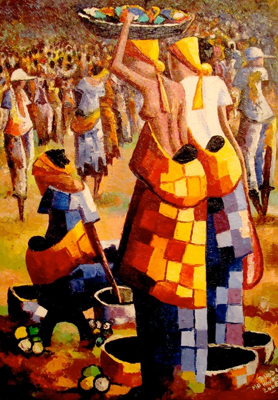 Rhode Makoumbou › Schilderij: «L'animation du marché» (2005)
