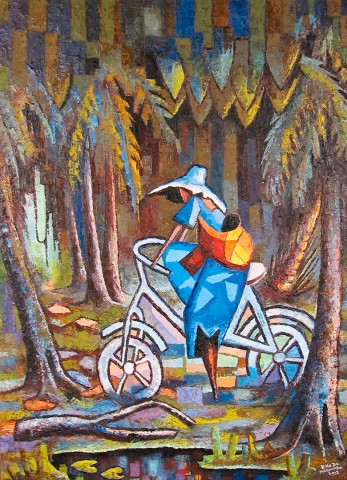 Rhode Makoumbou › Peinture : «La ballade en forêt» (2009) • ID › 229