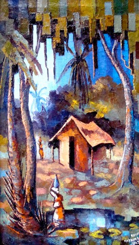 Rhode Makoumbou › Peinture : «La maison dans la forêt» (2009) • ID › 196