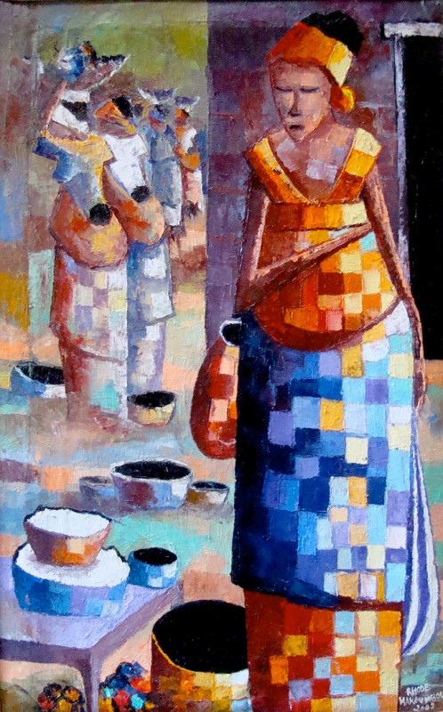 Rhode Makoumbou › Schilderij: «La vendeuse du marché» (2009)