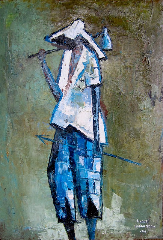 Rhode Makoumbou › Schilderij: «Le chasseur» (2013)