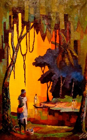 Rhode Makoumbou › Schilderij: «Le couché du soleil» (2008)