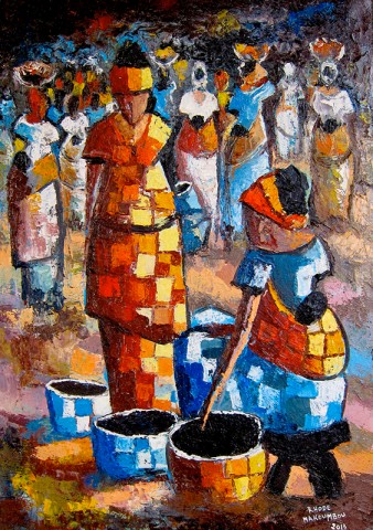 Rhode Makoumbou › Schilderij: «Le marchandage» (2013)