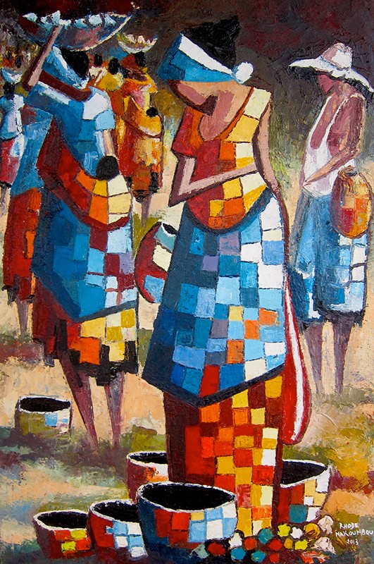 Rhode Makoumbou › Schilderij: «Le marché du coin» (2013)