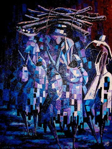 Rhode Makoumbou › Peinture : «Le polygame» (2001) • ID › 72