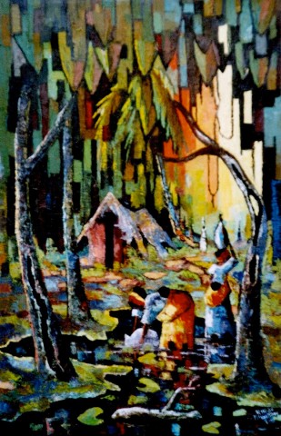 Rhode Makoumbou › Peinture : «Le sous bois» (2003)