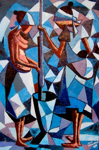 Rhode Makoumbou › Peinture : «Les pileuses» (2012)
