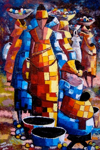 Rhode Makoumbou › Peinture : «Les vendeuses» (2012)