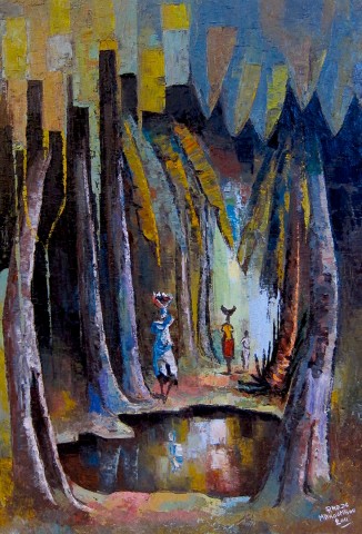 Rhode Makoumbou › Peinture : «Porteuses dans la forêt» • ID › 283