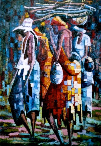 Rhode Makoumbou › Peinture : «Retour des champs (1)» (2004)