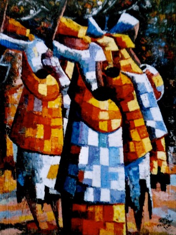 Rhode Makoumbou › Schilderij: «Retour du marché» (2004) • ID › 45