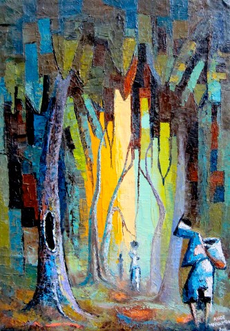 Rhode Makoumbou › Peinture : «Retour du village» (2011)