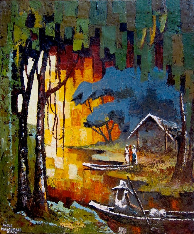 Rhode Makoumbou › Schilderij: «Soleil dans la forêt» (2013)