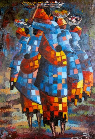 Rhode Makoumbou › Peinture : «Sur la route du marché» (2013) • ID › 368